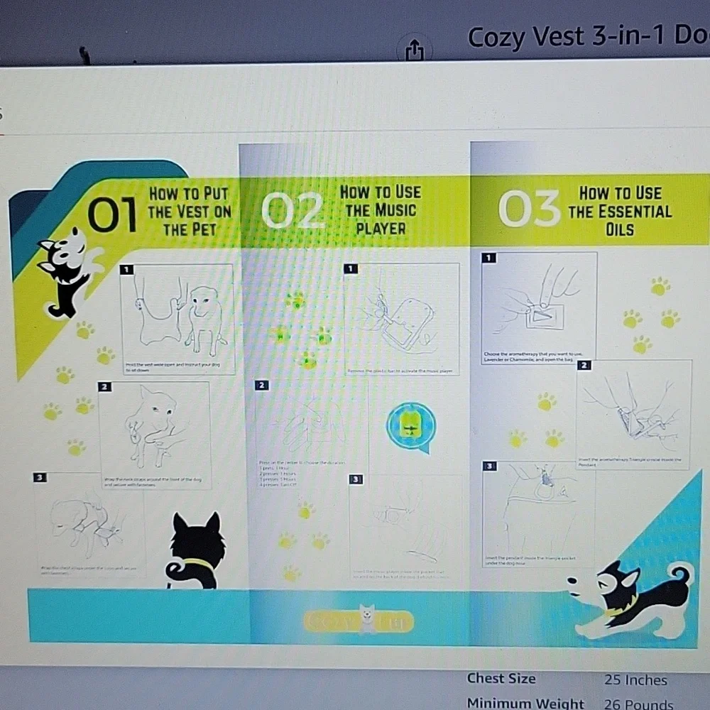 Cozy Vest 3in1 dog anxiety vest  music aromatherapy stress relief Medium…New